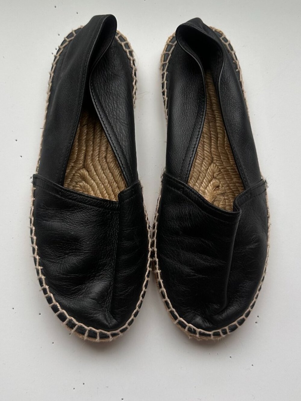 Lisa B Black Leather Espadrille Flats – Size 37 Made in Spain